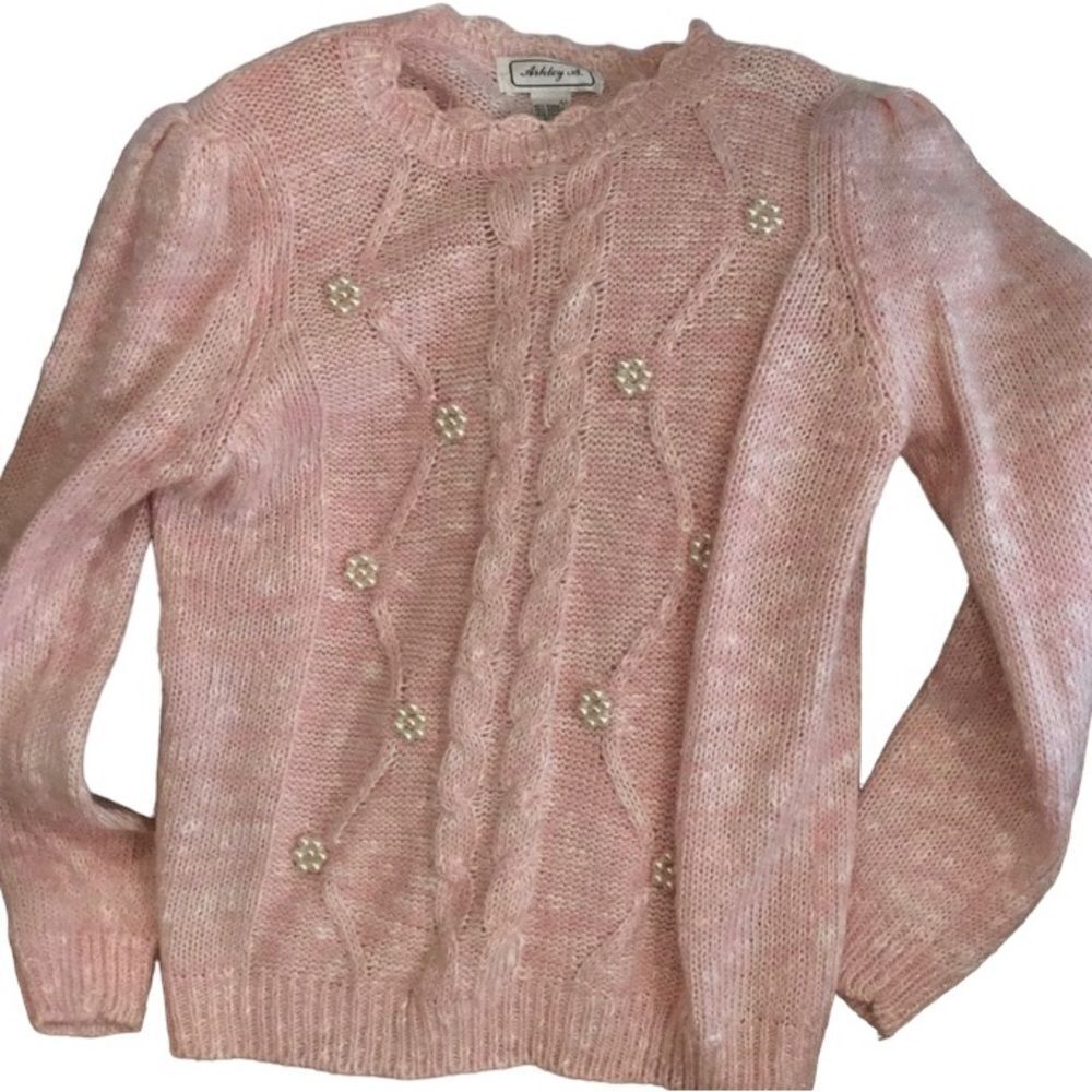 Ashley S Vintage Boho Soft Pink Sweater L